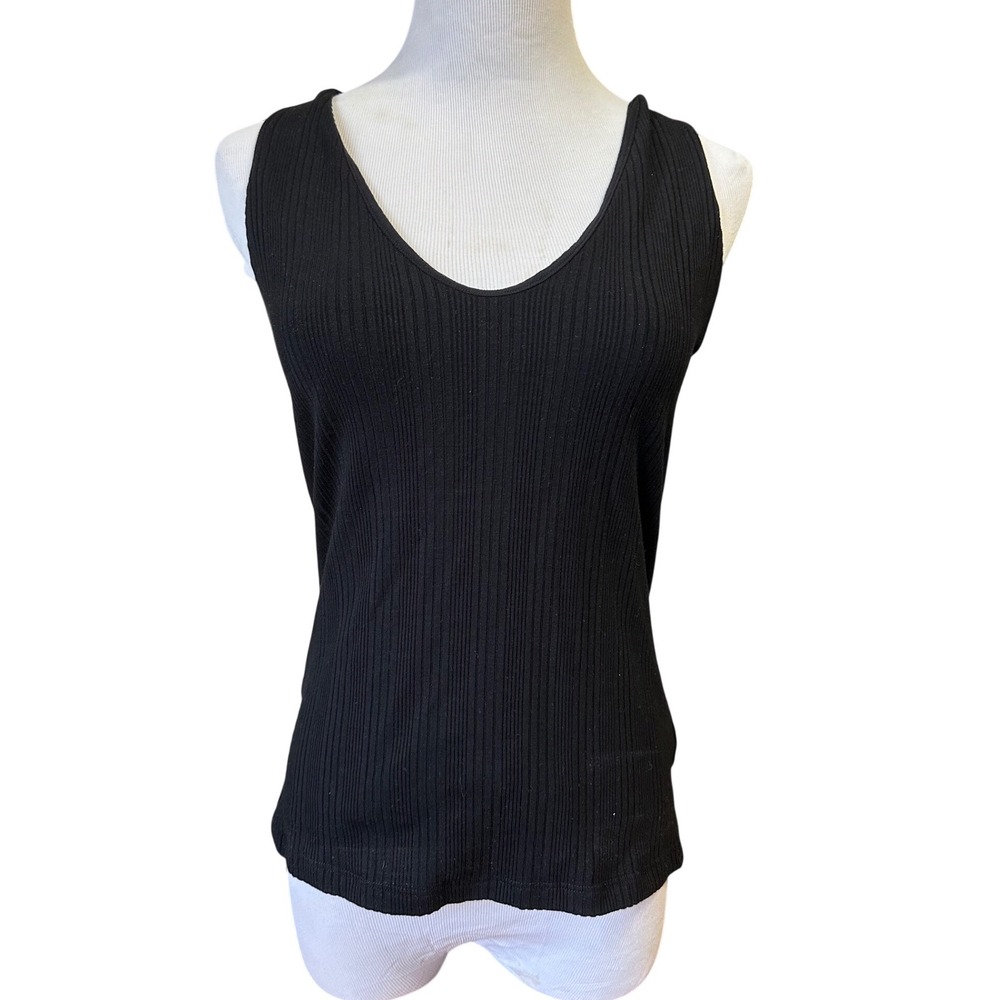 BAILEY 44 Anthropologie Black Ribbed V Neck Tank Top Twist Back Detail Sz M Goth